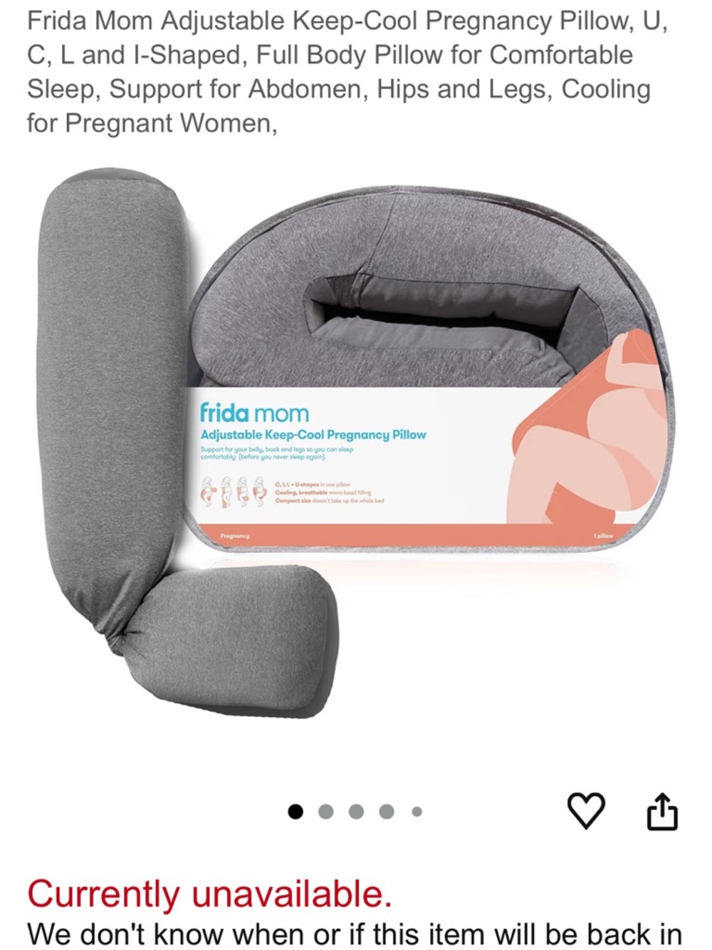 Frida Mom Keep Cool Gray Maternity & Nursing Pillow - Comfortable Support EUC - Picture 2 of 9